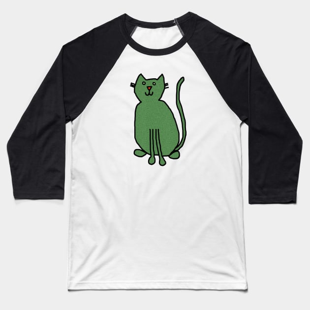Cat Green Metallic Baseball T-Shirt by ellenhenryart